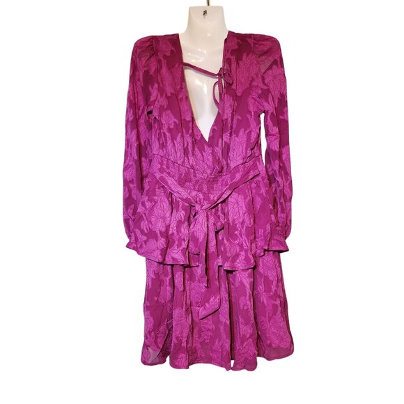 Band of Free Kiss Me Fuchsia Peplum Floral Mini Back Ties & Smocked Waist Dress - Picture 5 of 8